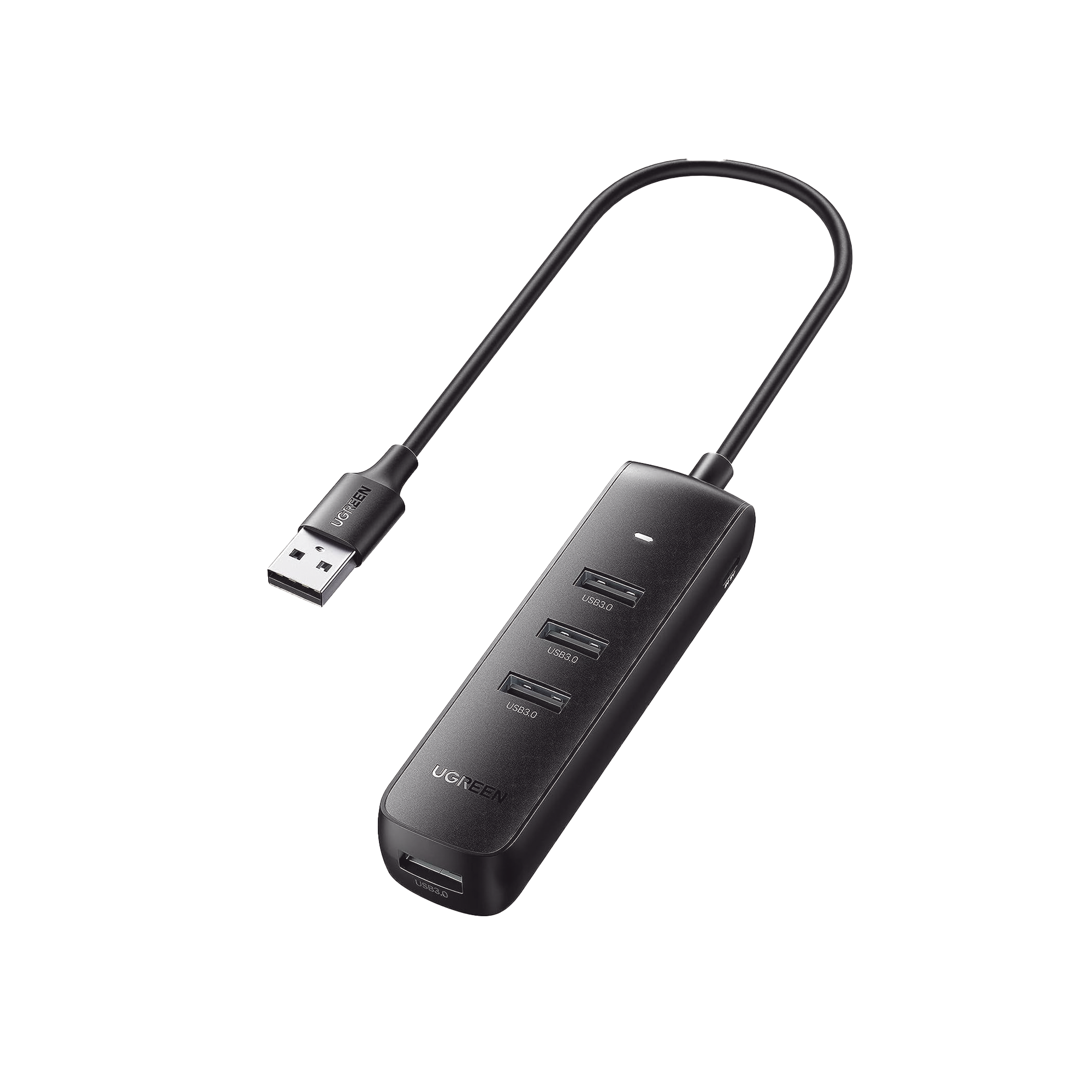 HUB USB-A 3.0 4 en 1 | 4 Puertos USB-A 3.0 (5Gbps) | Cable de 25 cm | Indicador Led | Ideal para Transferencia de Datos | Entrada USB-C para alimentar equipos de mayor consumo como discos duros | Color Negro.