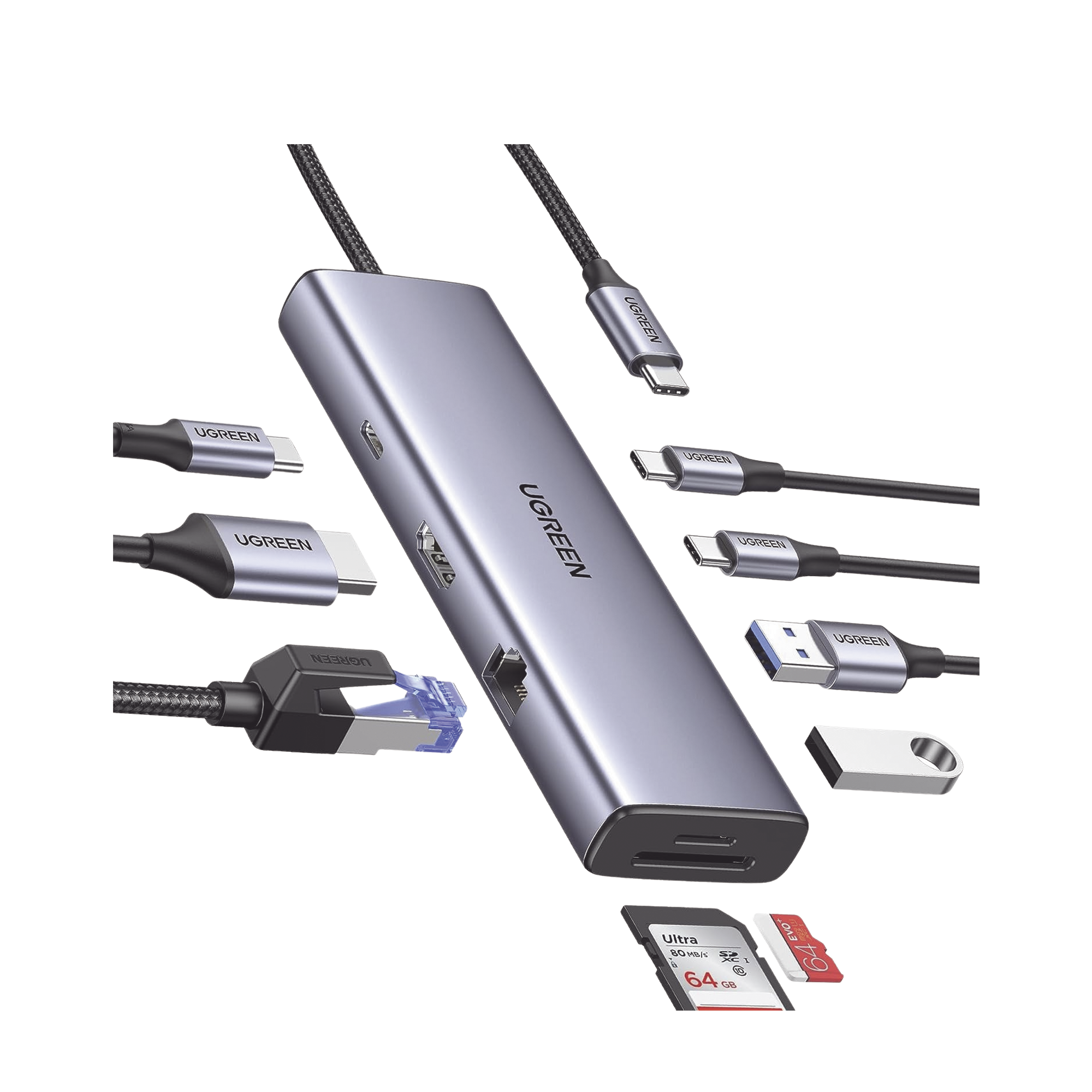 HUB USB-C (Docking Revodok) 9 en 1 | 2 USB-A 3.0 (5Gbps) | 2 USB-C (5Gbps) | USB-C PD Carga 100W | HDMI 4K@60Hz | RJ45 (Gigabit Ethernet) | Lector Tarjetas SD + Micro SD (TF) Simultáneo | Chip de Última Generación | Caja de Aluminio.