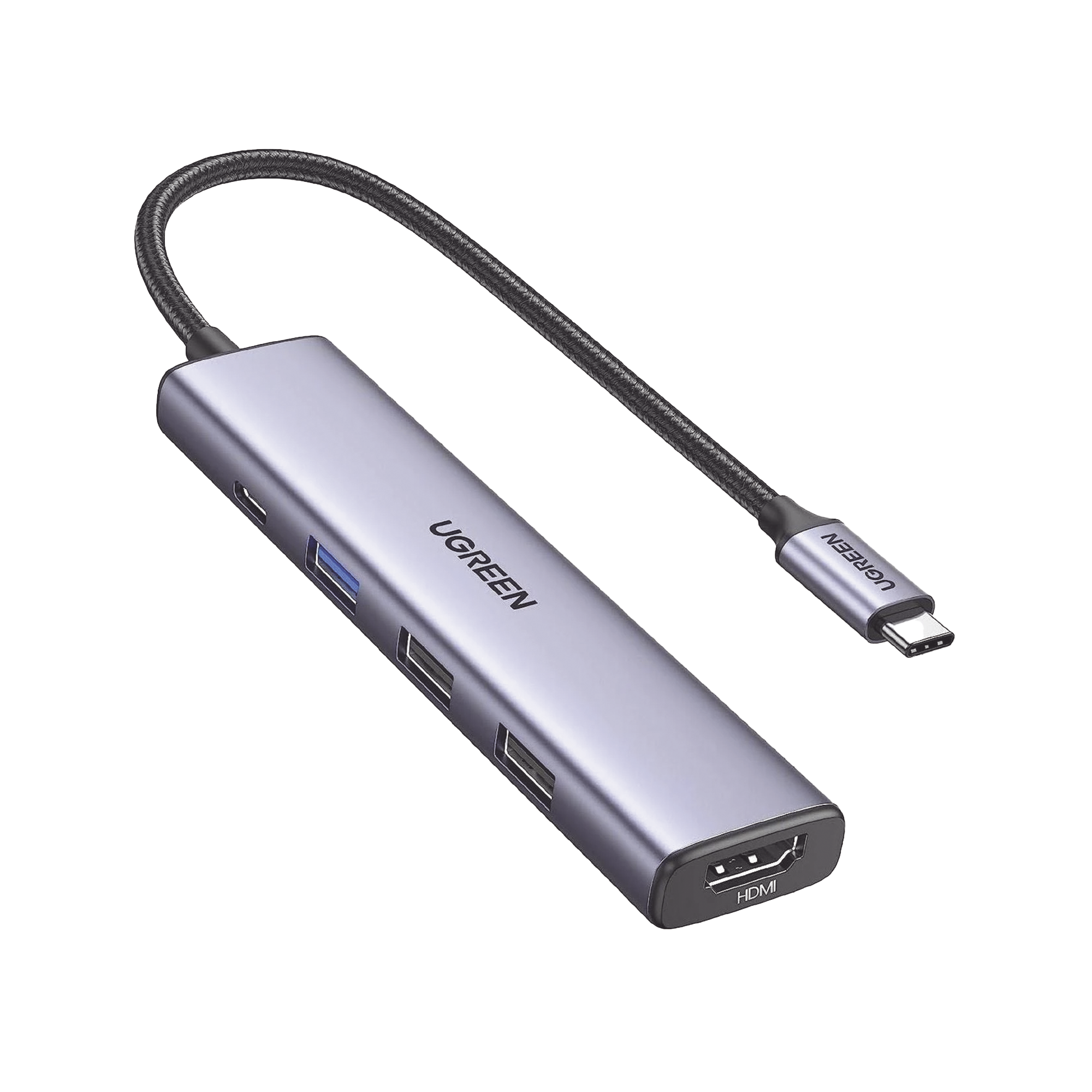 HUB USB-C (Docking Revodok) 5 en 1 | 1 USB-A 3.0 (5Gbps) | 2 USB-A 2.0 (5Gbps) | HDMI 2.0 4K@30Hz | USB-C PD Carga 100W | Cable Trenzado Duradero | Carcasa de Aluminio.