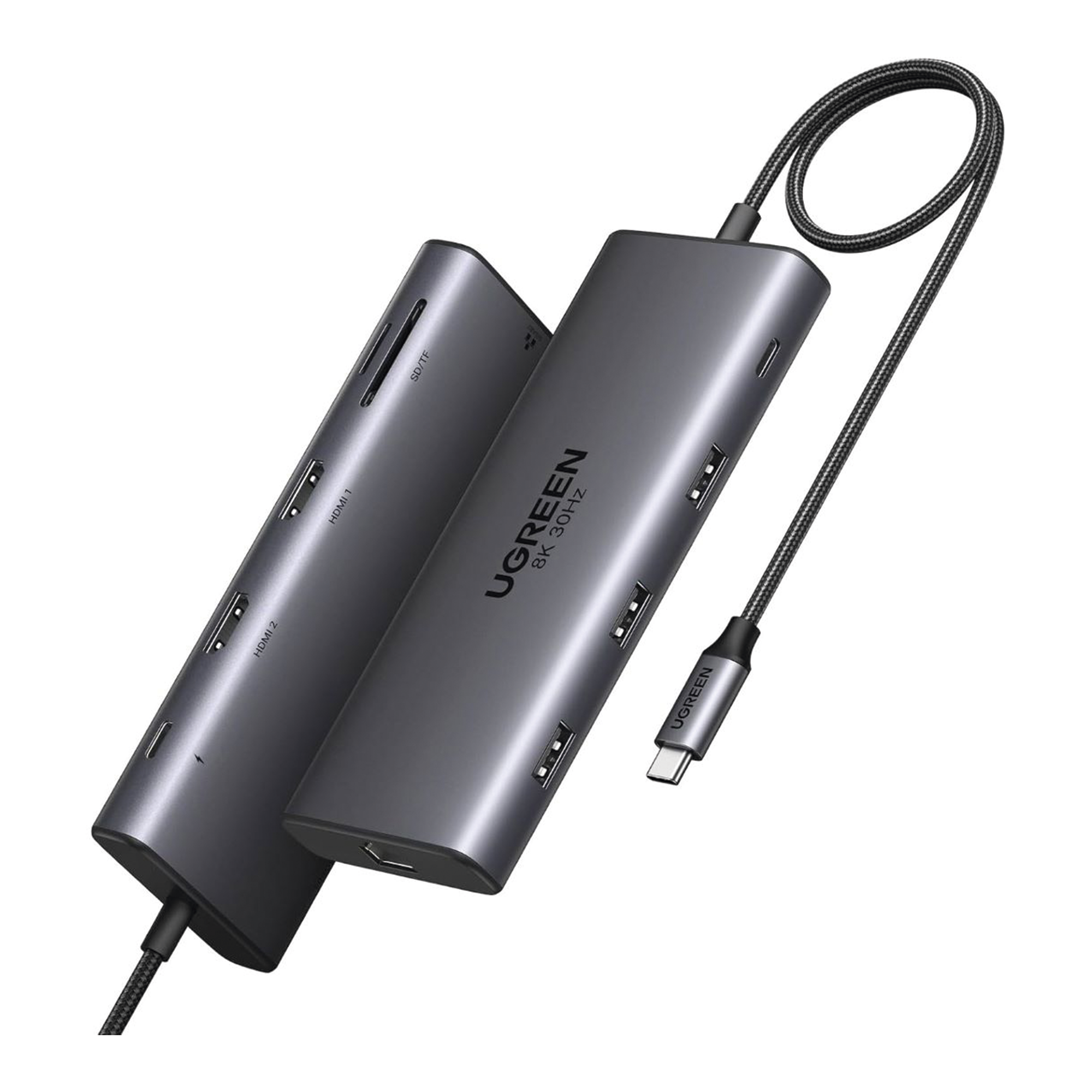 HUB USB-C (Docking Revodok Pro 210) 10 en 1 | 2 Puertos HDMI 8K,4K@60Hz | 3 USB-A | USB-C (5Gbps) | USB-C PD Carga 100W | RJ45 (Gigabit Ethernet) | Lector Tarjetas SD + Micro SD (TF) Simultáneo | Carcasa de Aluminio.