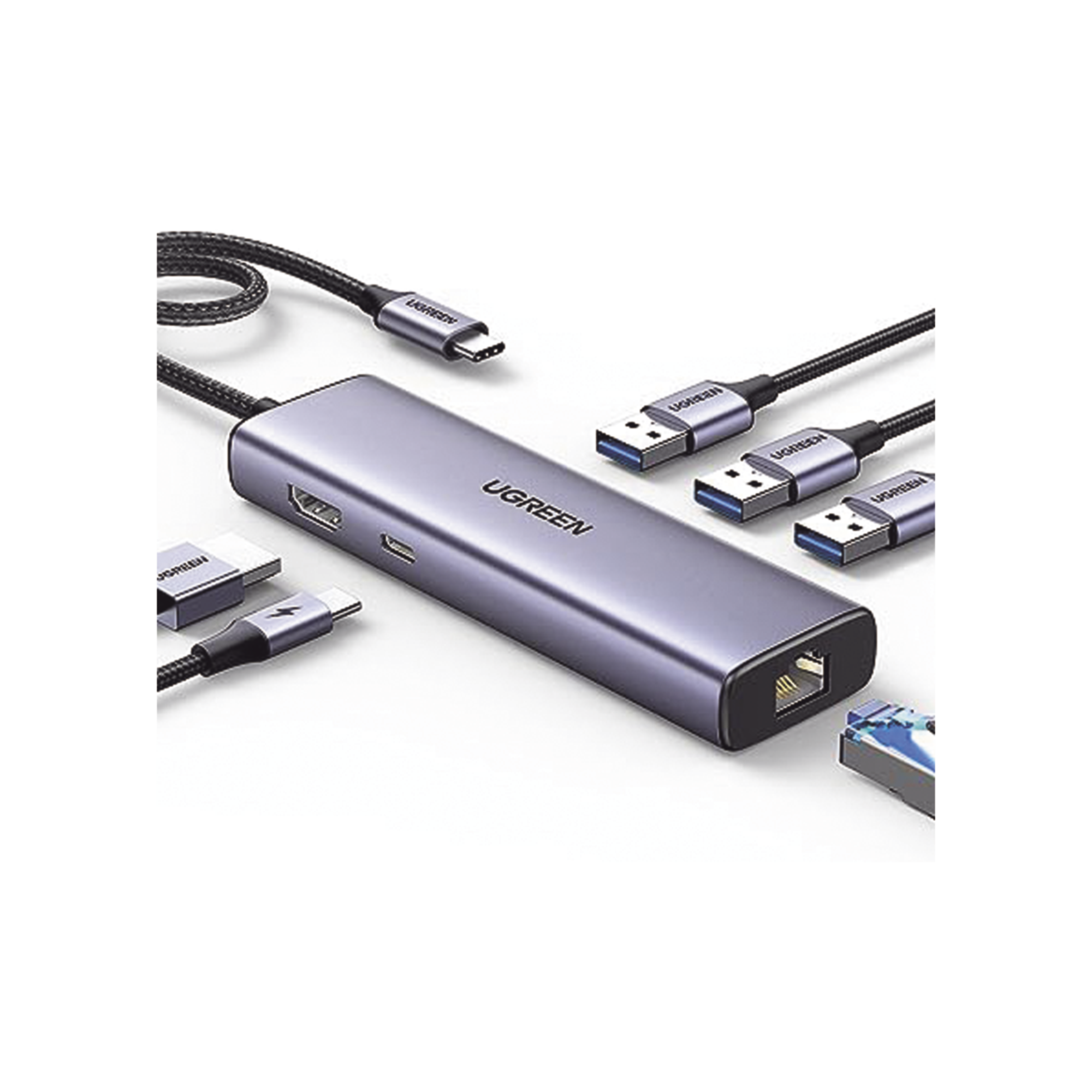 HUB USB-C (Docking Revodok) 6 en 1 | 3 Puertos USB-A 3.0 (5 Gbps) | USB-C PD 100W | HDMI 4K@30Hz | Entrada 1 RJ45 (Gigabit Ethernet) | Chip de Última Generación | Potente Disipación de Calor |  Caja de Aluminio.