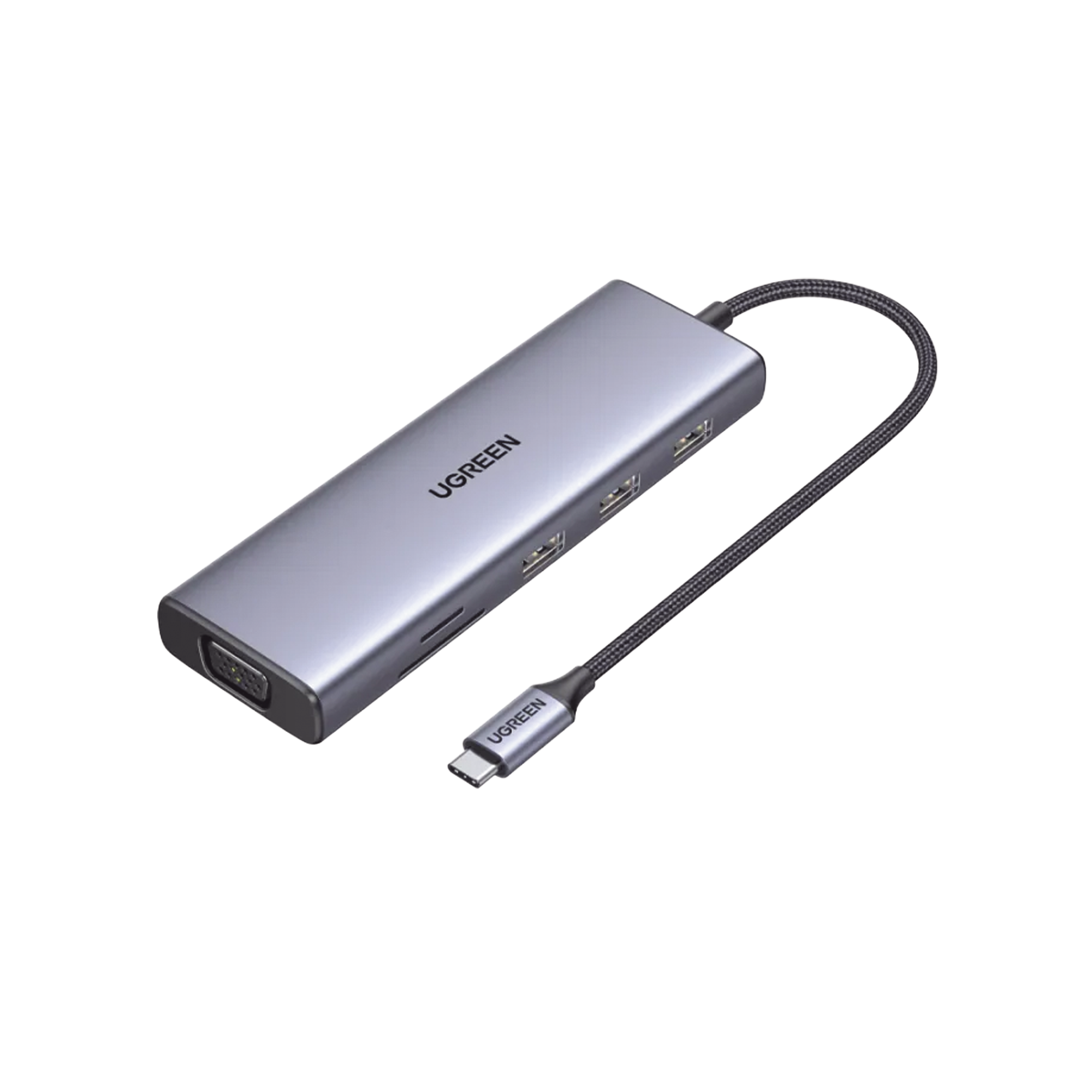 HUB USB-C (Docking Station) 9 en 1 | 3 USB-A 3.0 | USB-C PD Carga 100W | HDMI 4K@30Hz | RJ45 (Gigabit Ethernet) | VGA | Lector Tarjetas SD + Micro SD (TF) Uso Simultáneo | Chip de Última Generación | Caja de Aluminio.