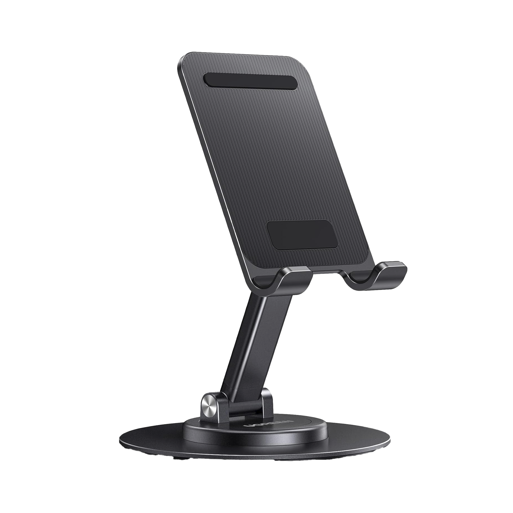 Soporte para Teléfono Celular Giratorio | 360° de Rotación | Angulo Ajustable | Altura Ajustable 17-20cm  | Antideslizante | Ejes Giratorios de Alta Precisión| Plegable | Aluminio | Color Gris