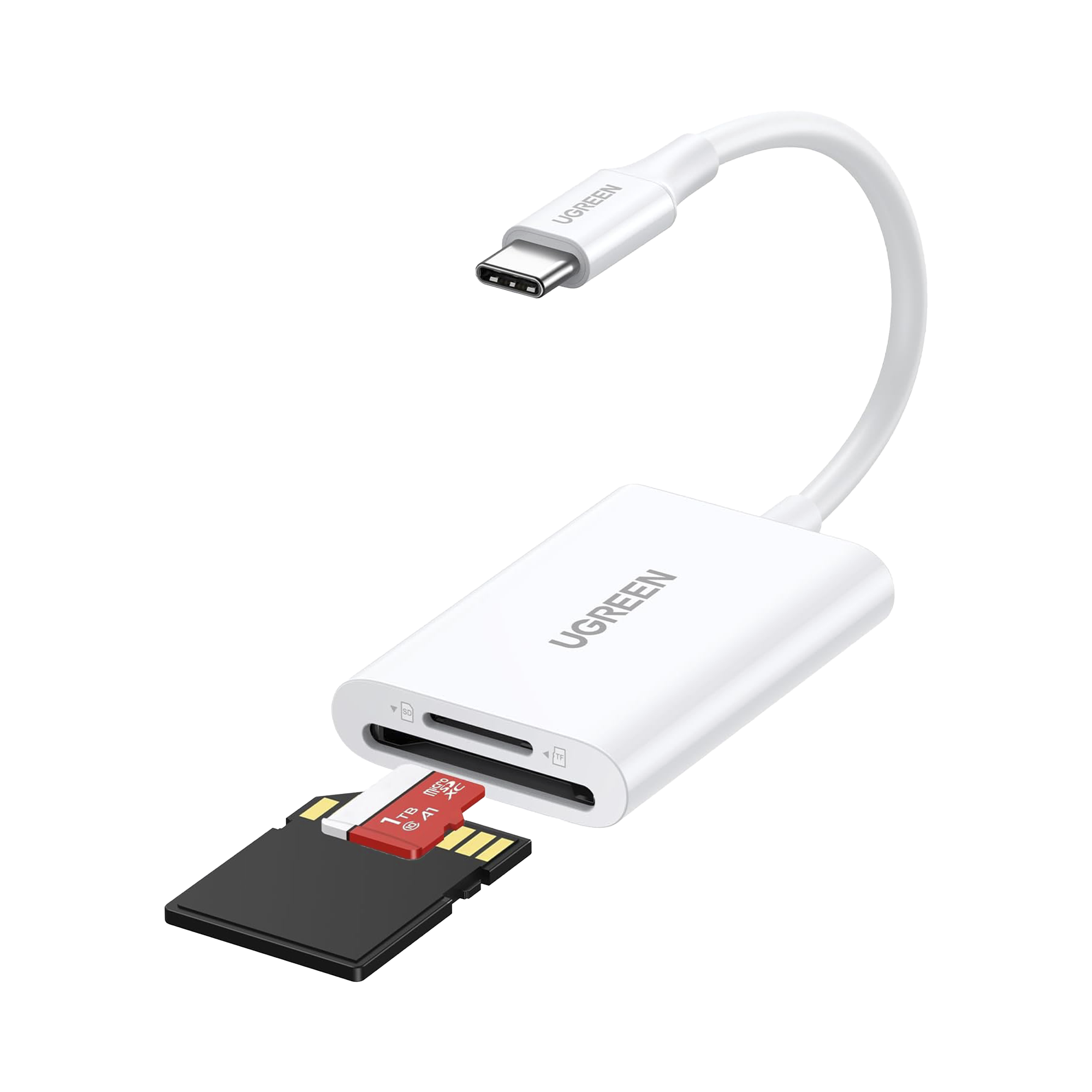 Lector de Tarjetas USB-C 3.1 | Soporta Micro-SD (TF) /SD | 5Gbps | 170 MB/s | OTG | Soporta hasta 2TB | Admite intercambio en Caliente | 2 tarjetas simultaneas | Soporta Windows/Mac OS/Linux | Color Blanco