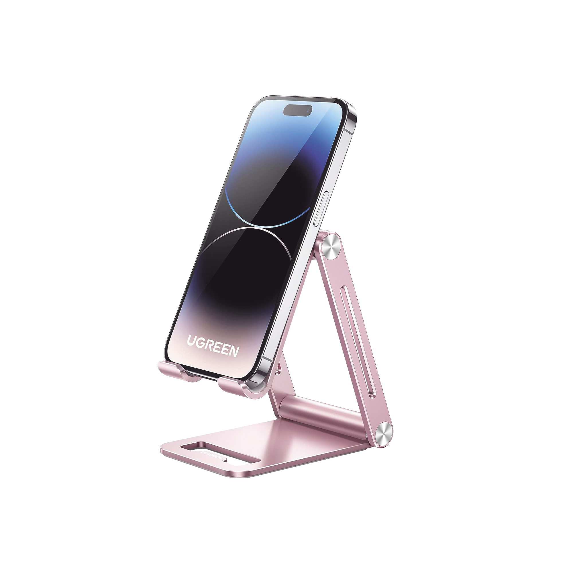 Soporte para Teléfono Celular de Aluminio / Angulo Ajustable / Amplia Compatibilidad con dispositivos de 4.7'' a 7.9'' / Antideslizante / Antiarañazos / Plegable / Color Rosa