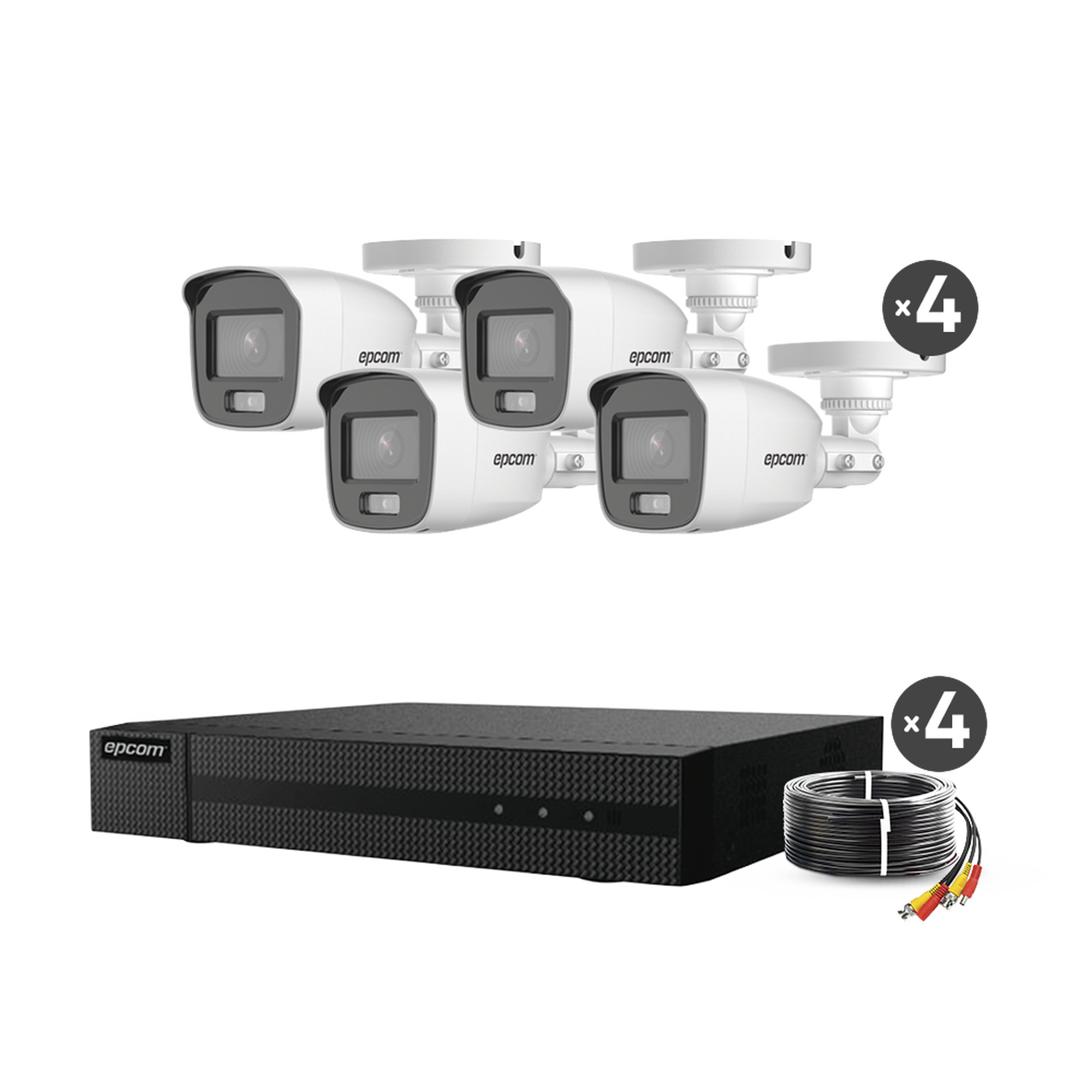 Kit TurboHD 1080p / DVR 4 Canales / 4 Cámaras Bala ColorVu con Microfono Integrado / Fuente de Poder / Accesorios de Instalación