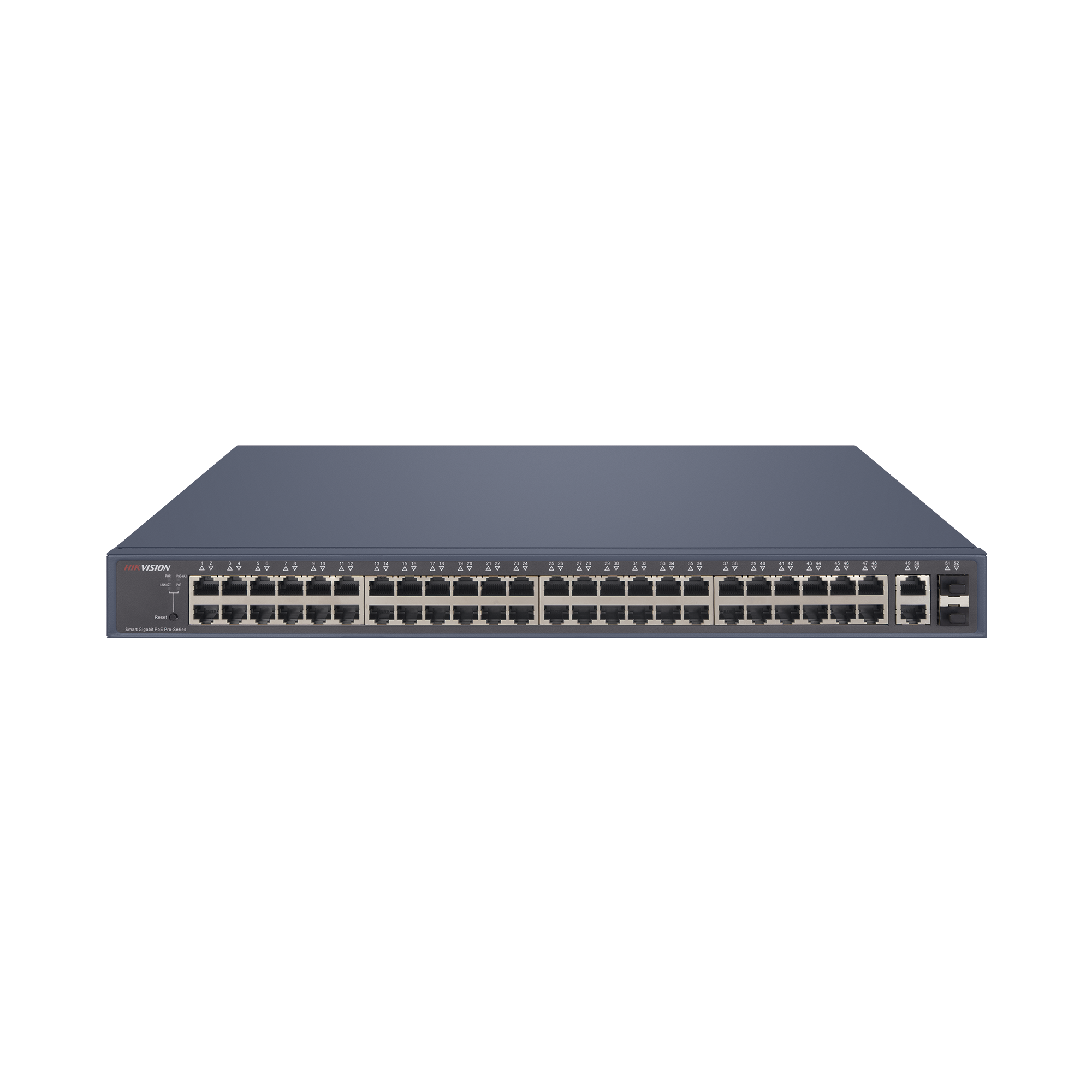 Switch PoE+ / Monitoreable / 48 Puertos 1000 Mbps PoE+ / 2 Puertos 1000 Mbps Uplink / 2 Puertos SFP / 470 Watts