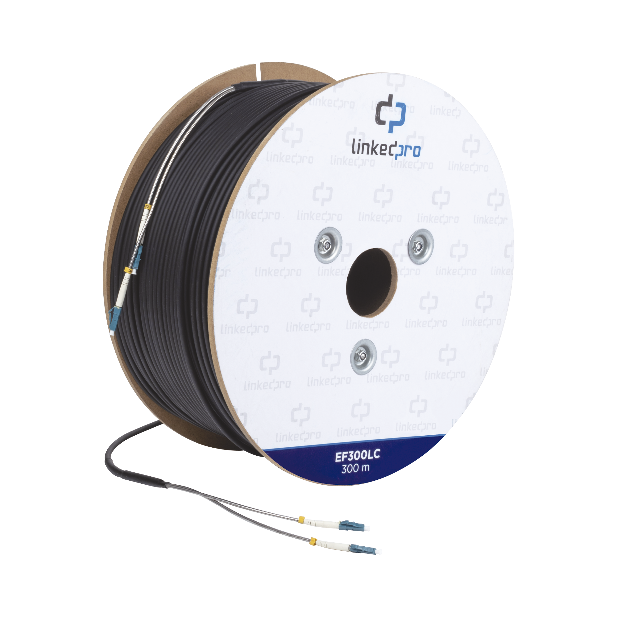 Carrete de Fibra Óptica Monomodo con conectores LC-LC Duplex, Reforzada con Kevlar, de 300 metros