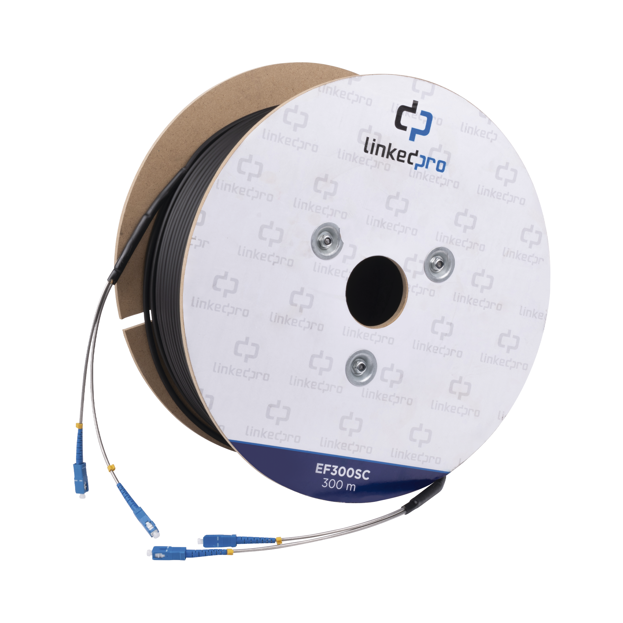 Carrete de Fibra Óptica Monomodo con Conectores SC-SC Duplex, Reforzada con Kevlar, de 300 metros