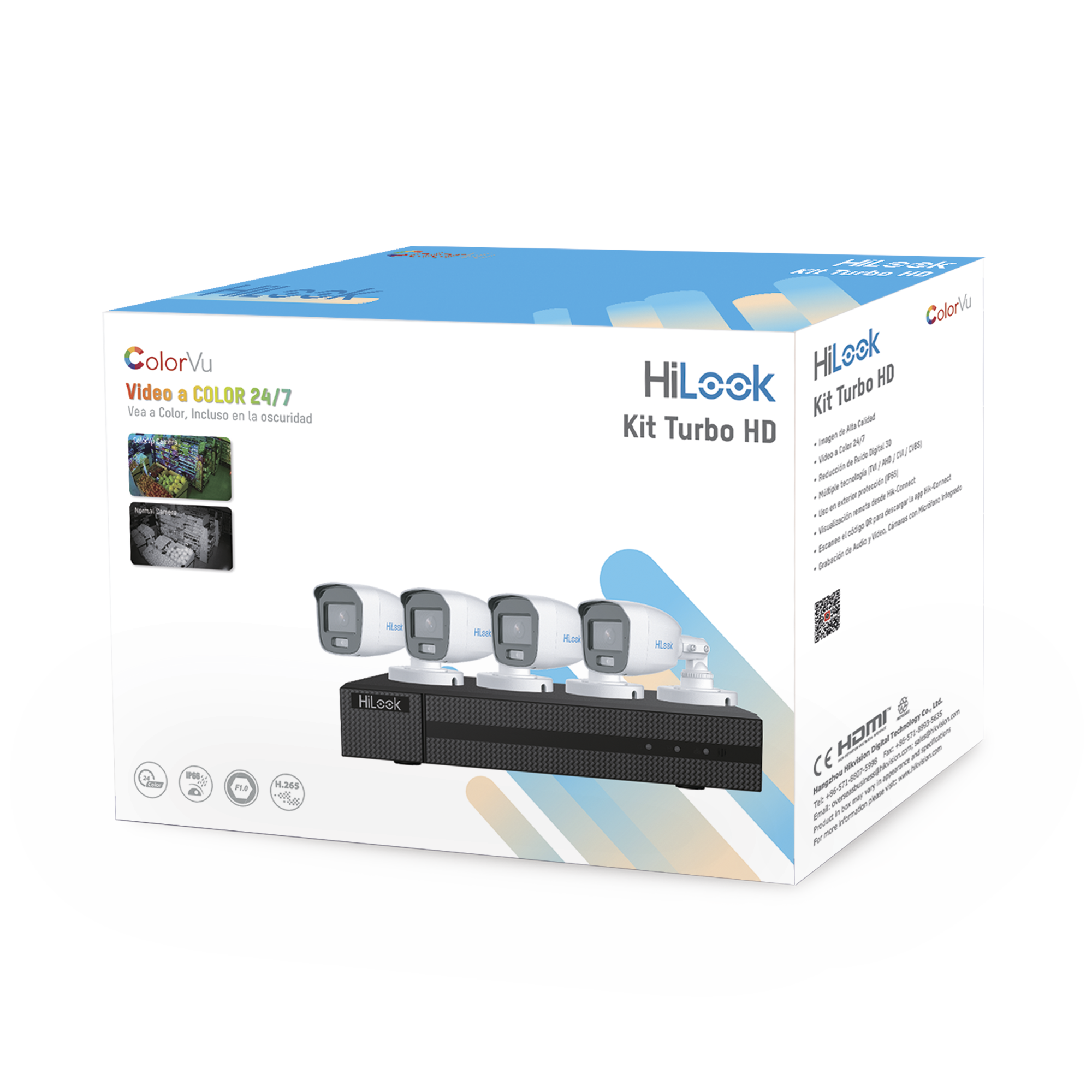 Kit TurboHD 1080p / DVR 4 Canales / 4 Cámaras Bala ColorVu con Micrófono Integrado / Fuente de Poder / Accesorios de Instalación