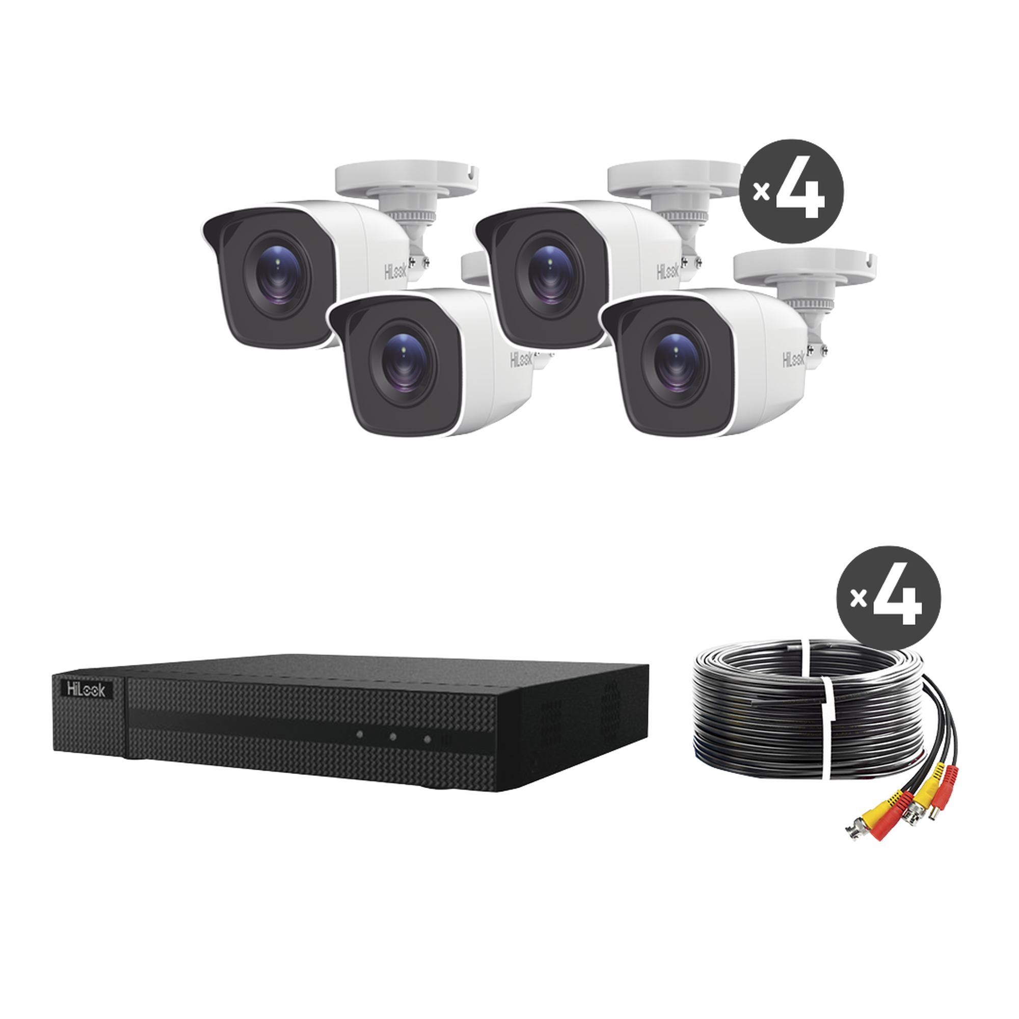 KIT TurboHD 1080p / DVR 4 canales / 4 Cámaras Bala de Metal / H.265+ / 1 Fuente de Poder Profesional / Accesorios de Instalación