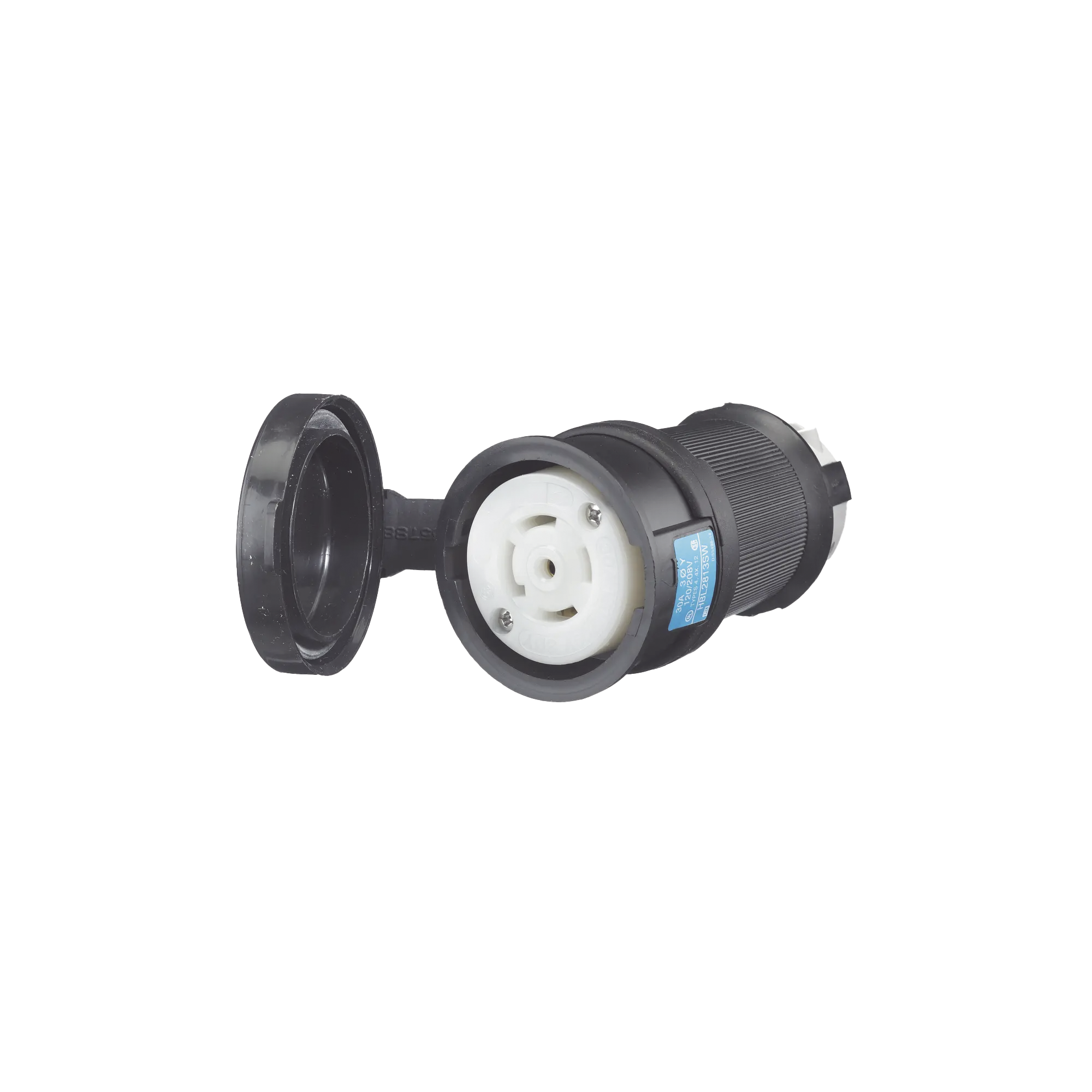 Conector Industrial con Bloqueo de Media Vuelta / 30 A 120/208 V CA / Nema L21-30R / 4 Polos 5 Hilos / Color Blanco y Negro / / Grado Industrial.