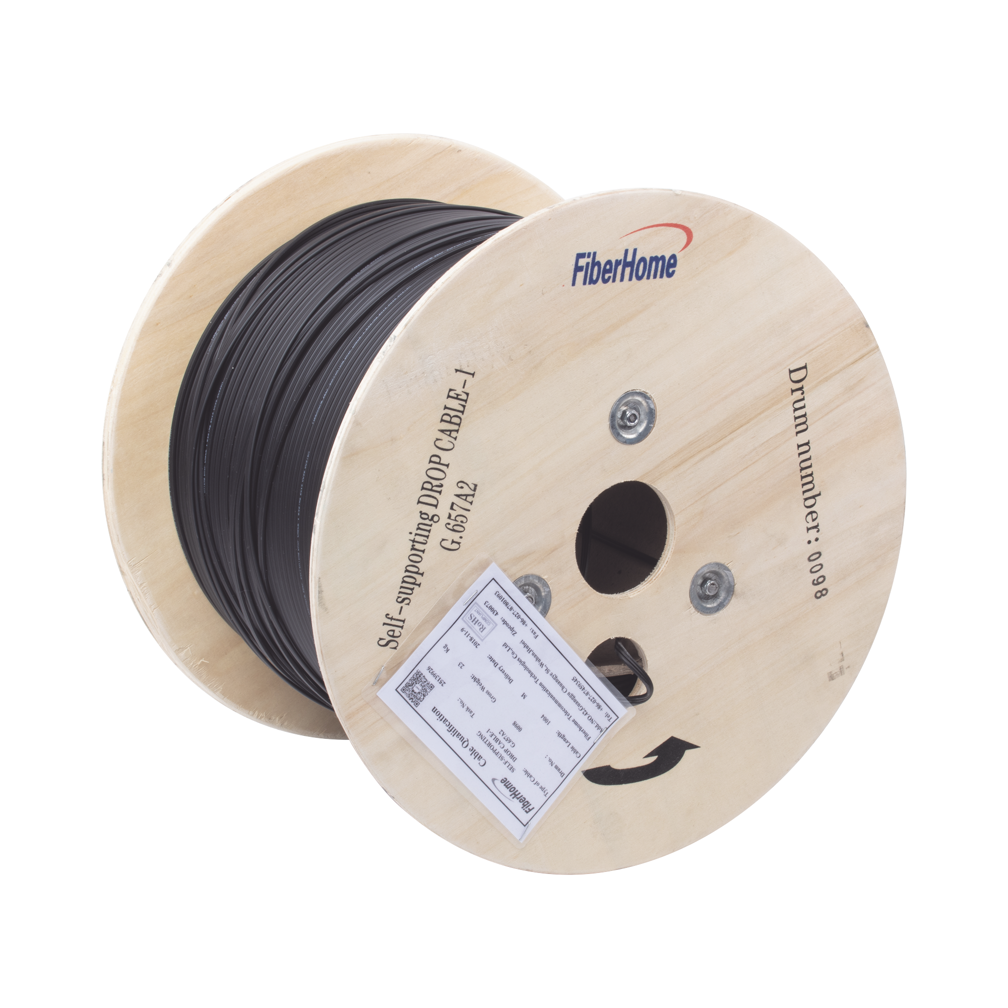 Carrete de 1 km de Fibra Óptica Aérea Mini Figura 8 G.657A2 tipo Drop, Monomodo de 1 Hilo (unifibra), Color Negro