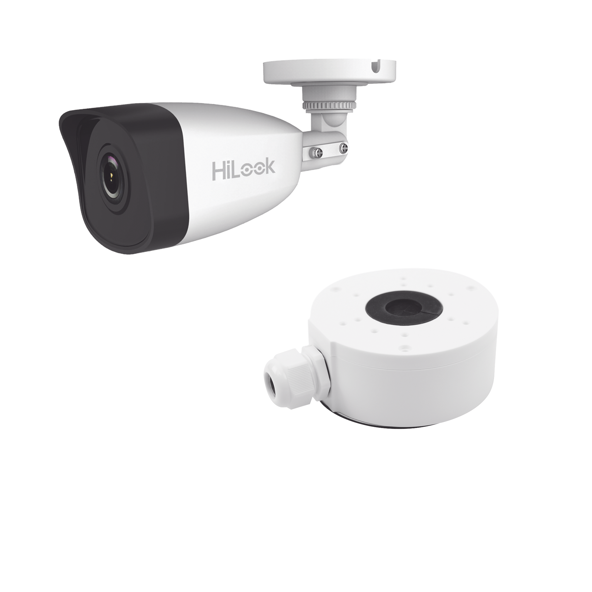 KIT DE CÁMARA + MONTAJE / Bala IP 4 Megapixel / 30 mts IR / Exterior IP67 / PoE / WDR 120 dB / Lente 2.8 mm / H.265+