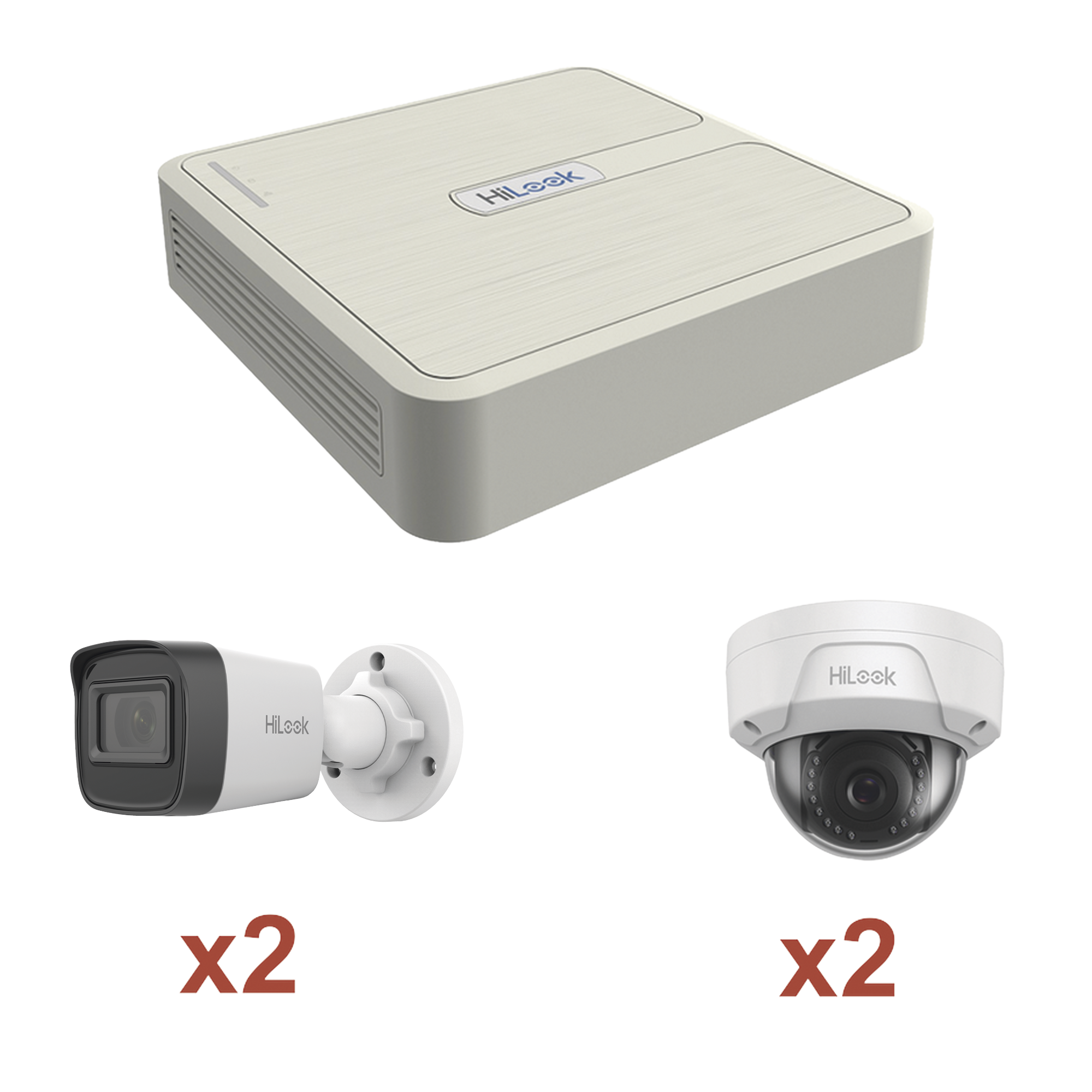 Kit IP 1080p (2 Megapixel) / NVR de 4 Canales con 4 Puertos PoE / 2 Cámaras IP Bala para Exterior / 2 Cámaras IP Domo para Exterior