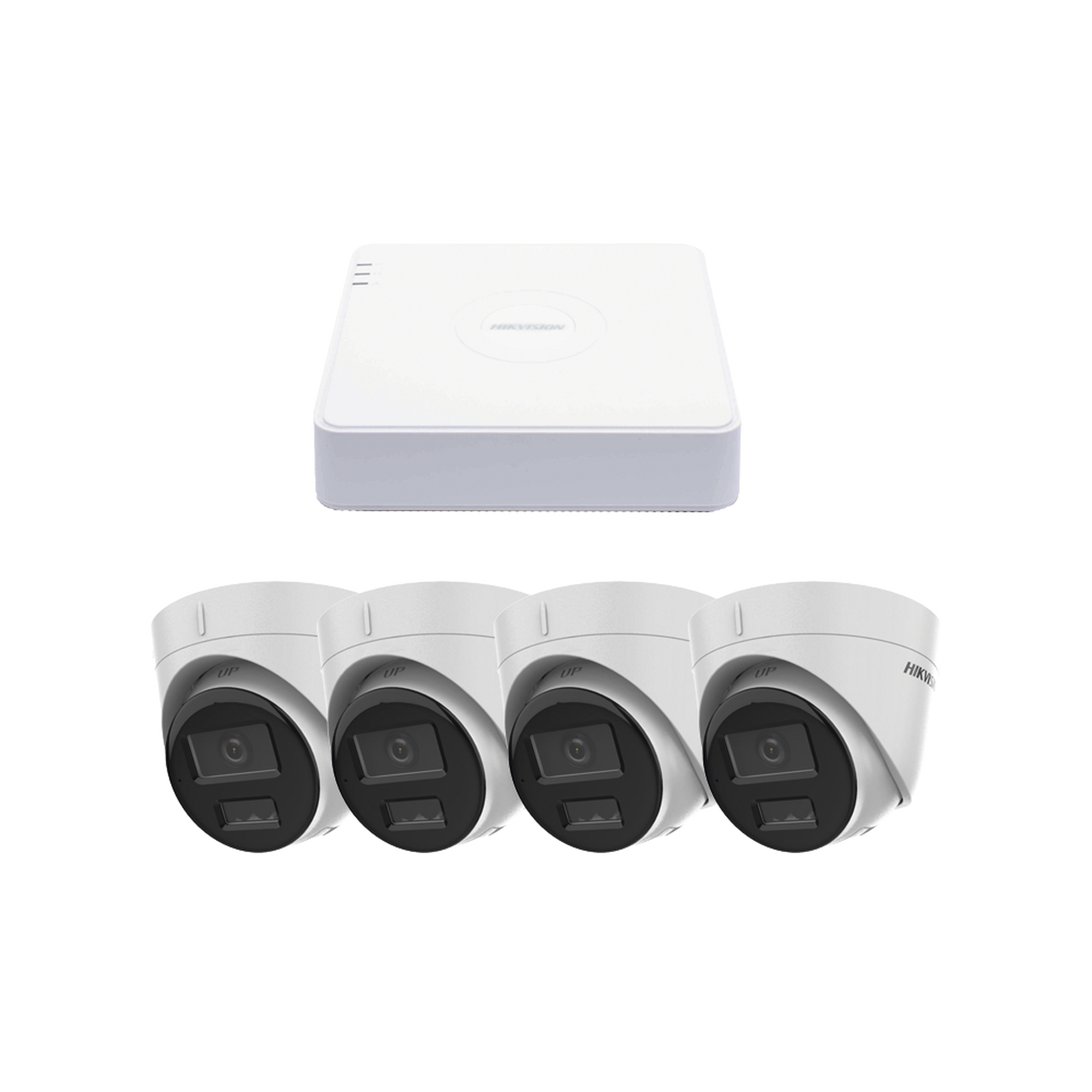 Kit IP 1080p (2 Megapixel) / NVR de 4 Canales con 4 Puertos PoE / 4 Cámaras IP Turret con Micrófono Integrado / ColorVu y ACUSENSE Lite