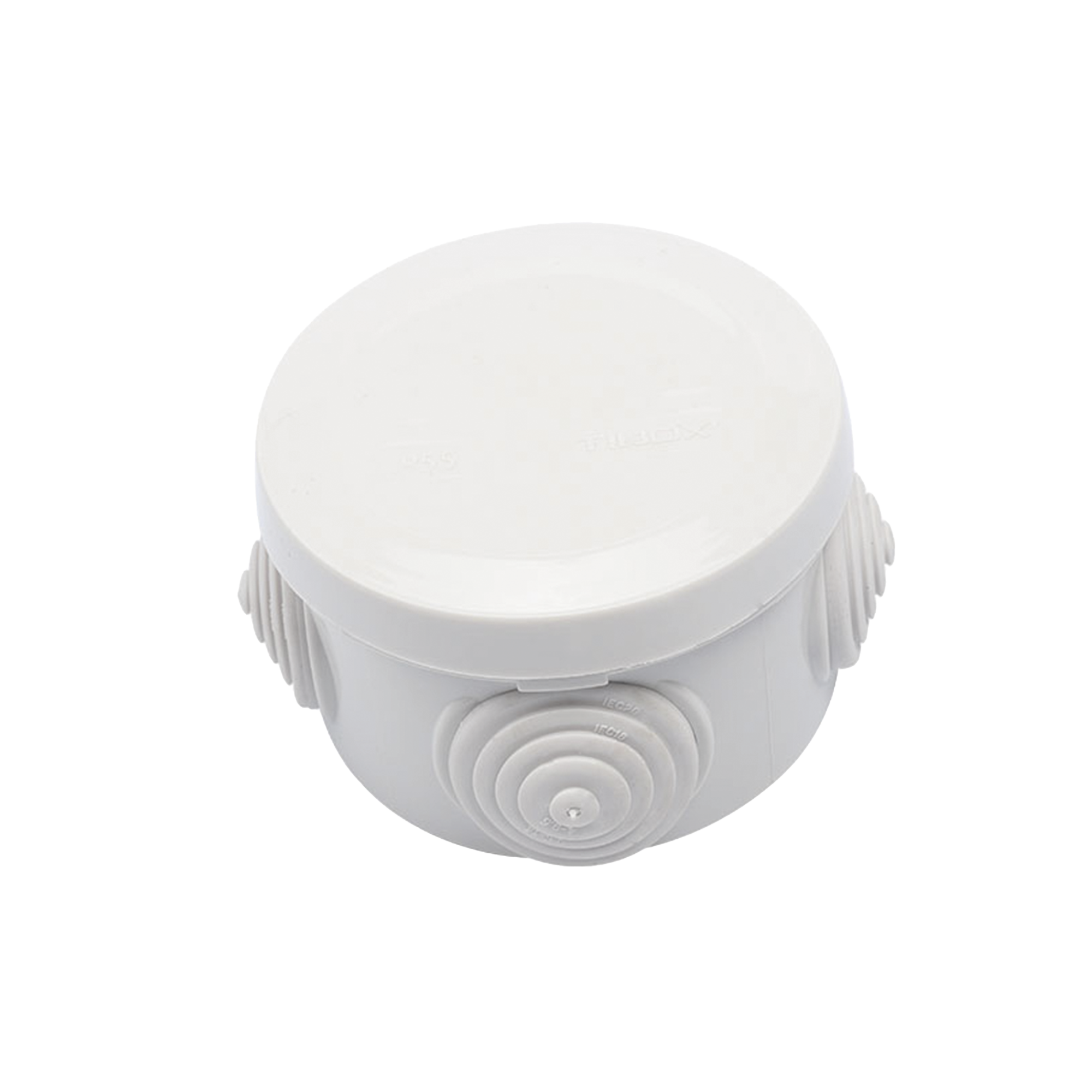Caja Derivación-Conexión de Plástico Circular con 4 Glándulas de Goma (70 diámetro X 48 alto mm). Para Instalaciones Comerciales,  Residenciales e Industriales. Cerrado a Presión.