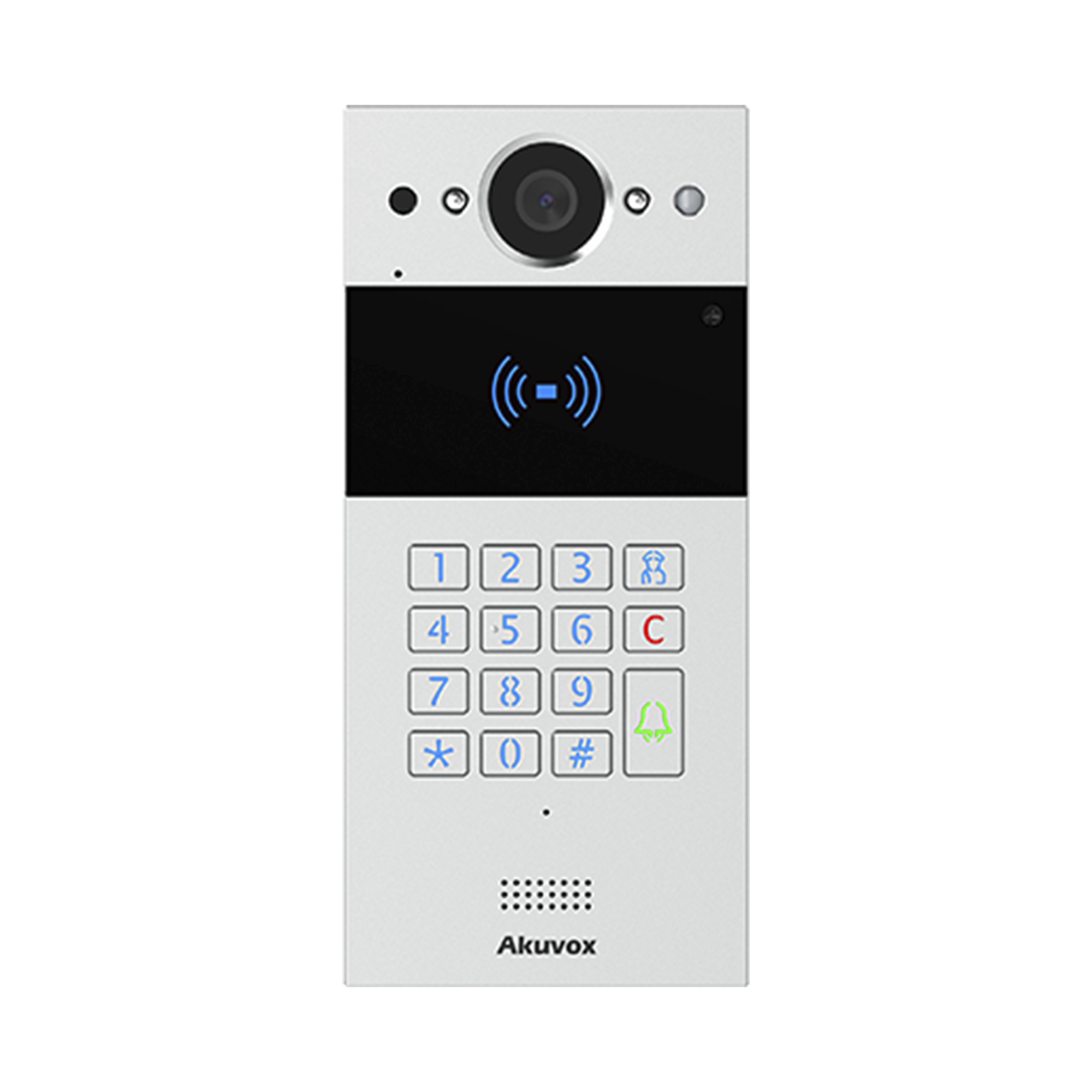 Videoportero SIP / Teclado y Lector de Tarjeta / Notificación App / Notificación Llamada Telefónica / Configuración en la Nube / POE / IP65 / Cámara de 2 MP / NFC / PIN Temporal para Visitas / Control de 2 Puertas