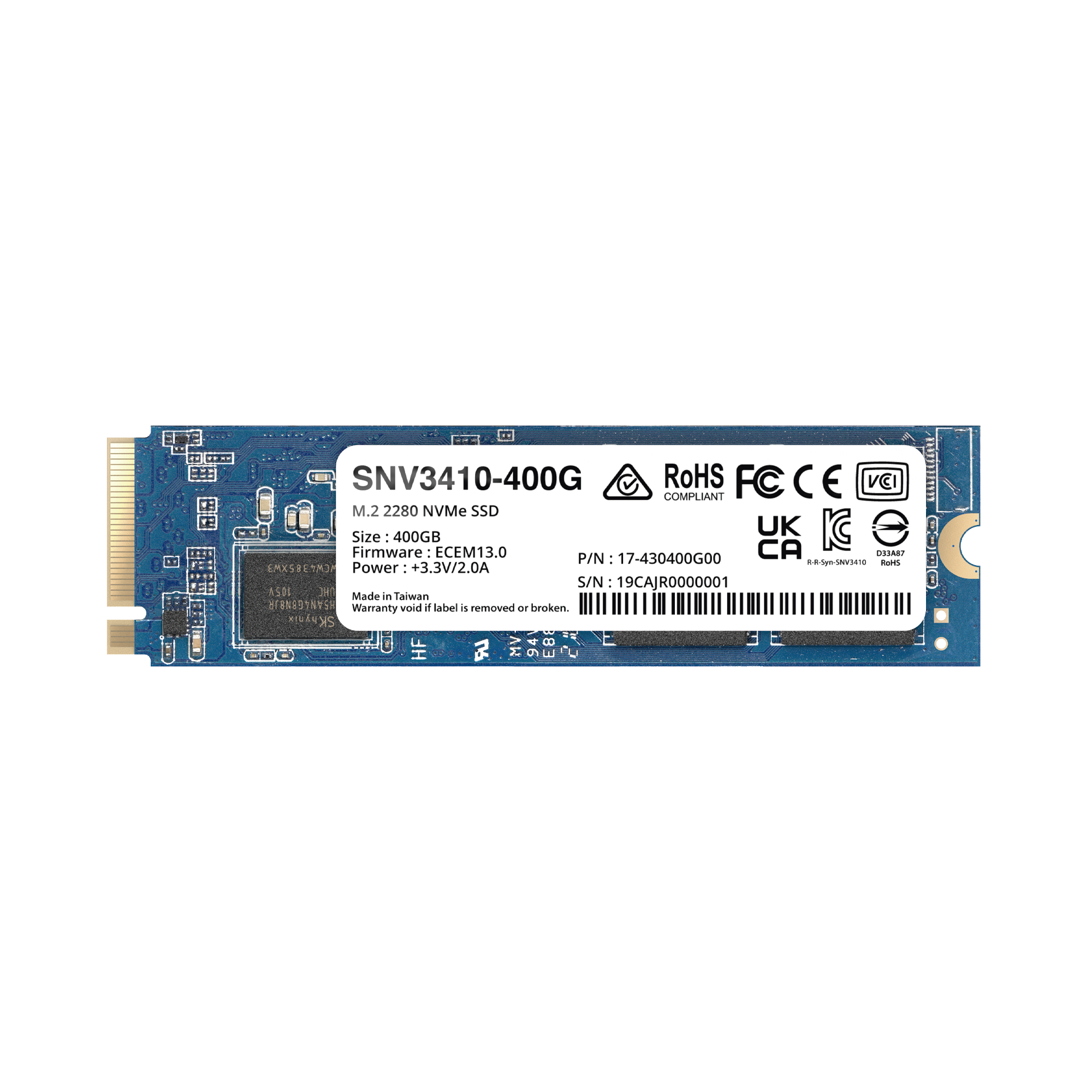 SSD 400GB NVMe M.2 2280, diseñada para Synology NAS con ranuras M.2 integradas