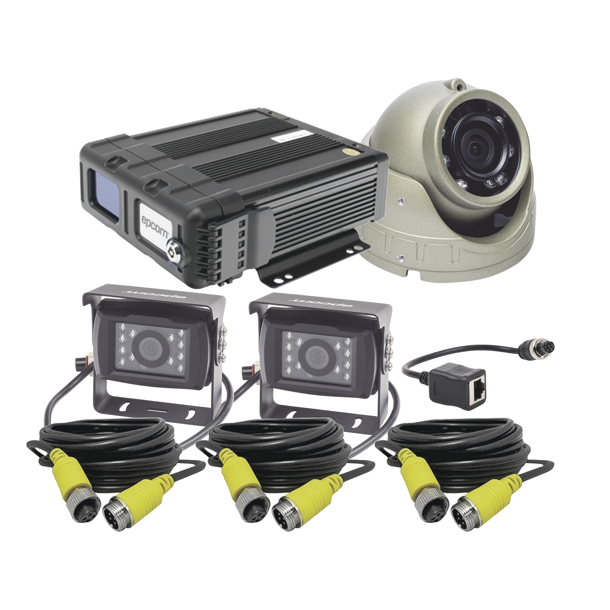 KIT DVR PARA VEHICULO /  INCLUYE /  CÁMARAS PARA INTERIOR /  CÁMARA PARA EXTERIOR, / 2MP AHD /  CABLES EXTENSORES / ADAPTADOR LAN.